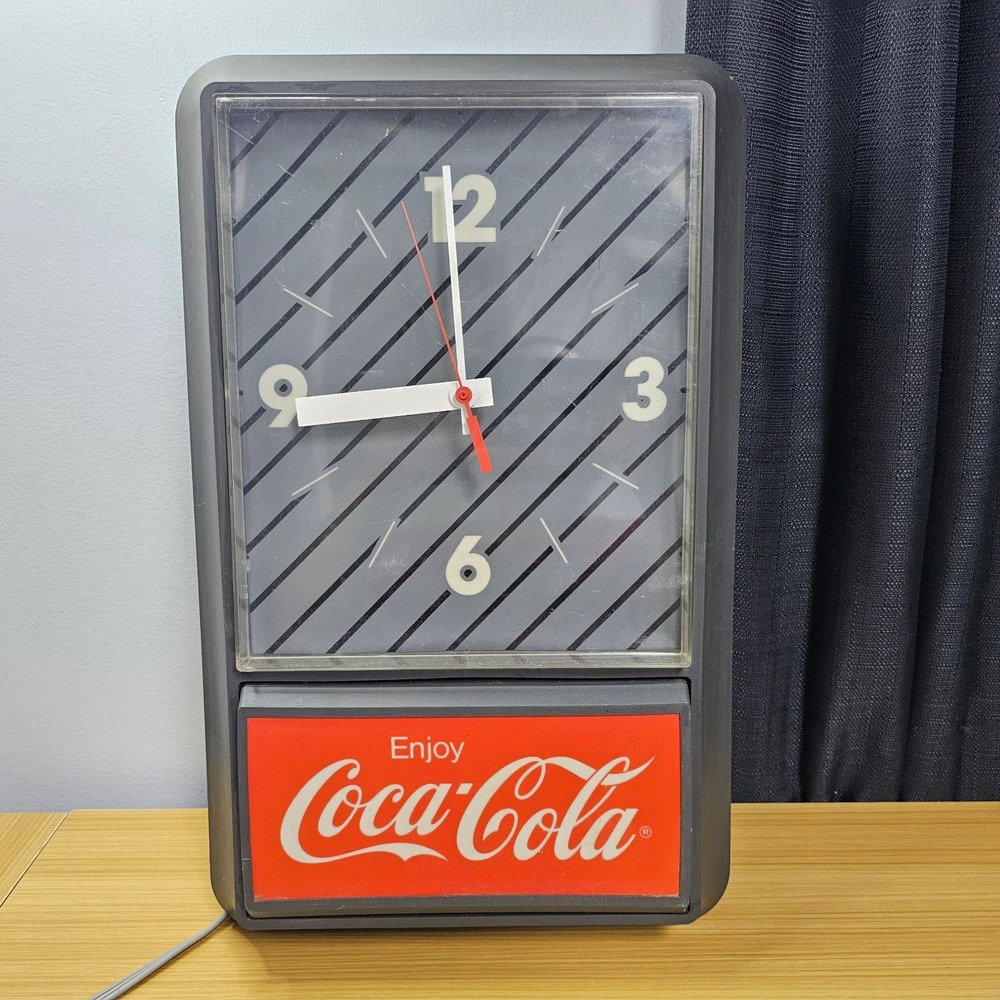 Vintage Enjoy Coca Cola Hanging Wall Clock Sign Advertisement 1987 Needs Bulb